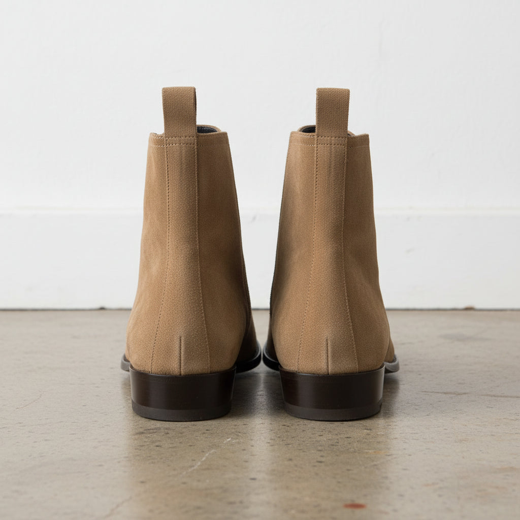 Handmade Men's Full Grain Suede Zipper Boots - back-view