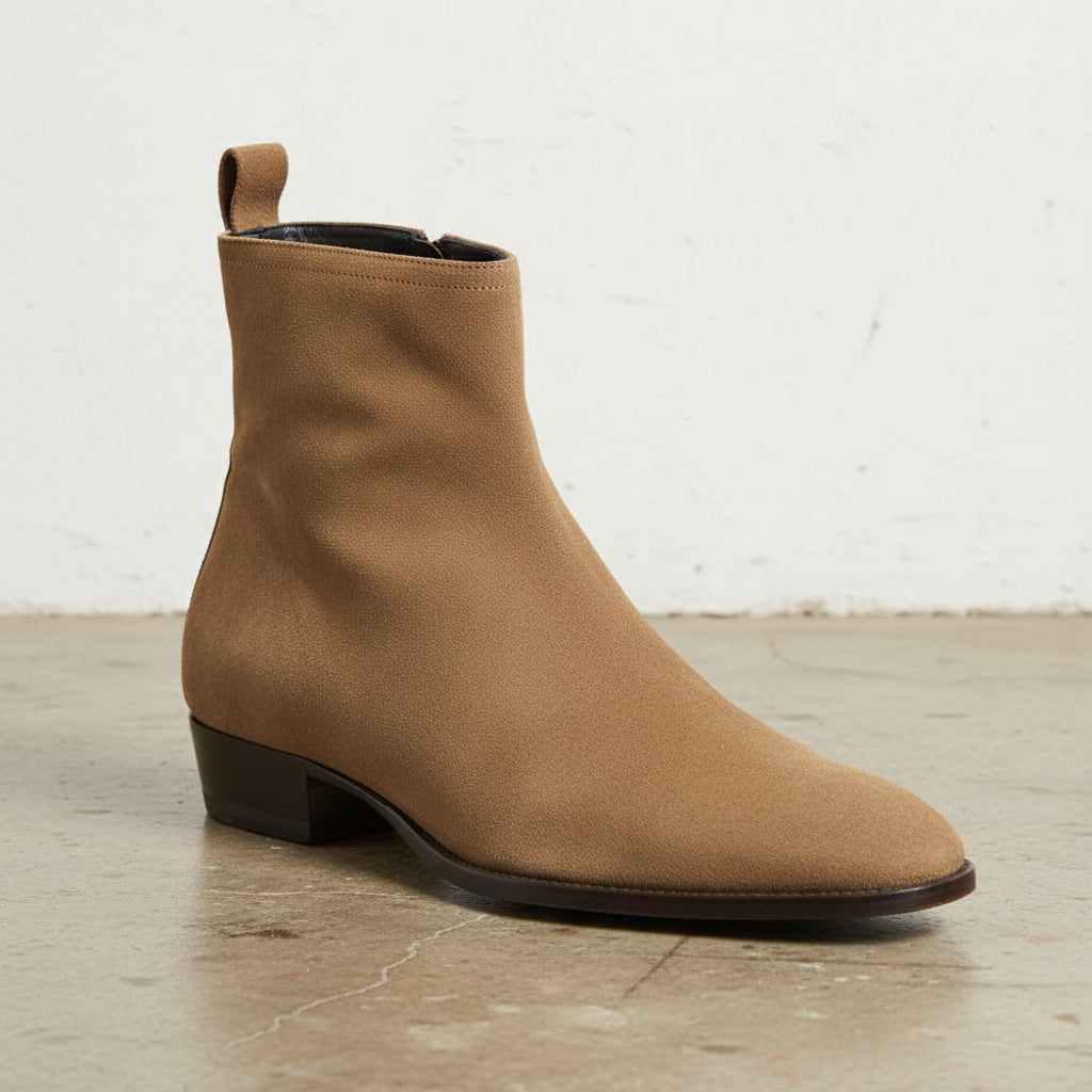 Handmade Men's Full Grain Suede Zipper Boots - detail-view-showing-texture