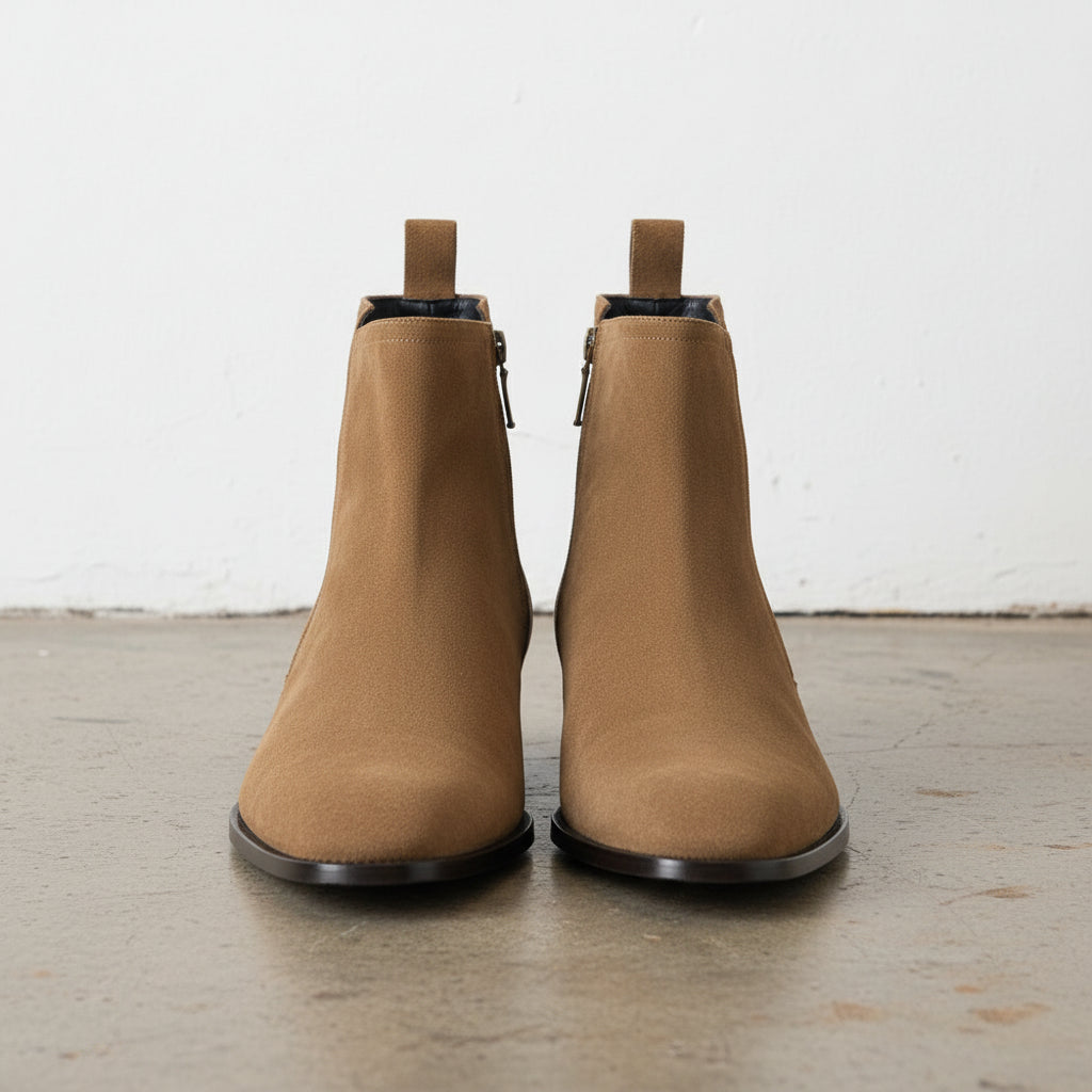 Handmade Men's Full Grain Suede Zipper Boots - front-view