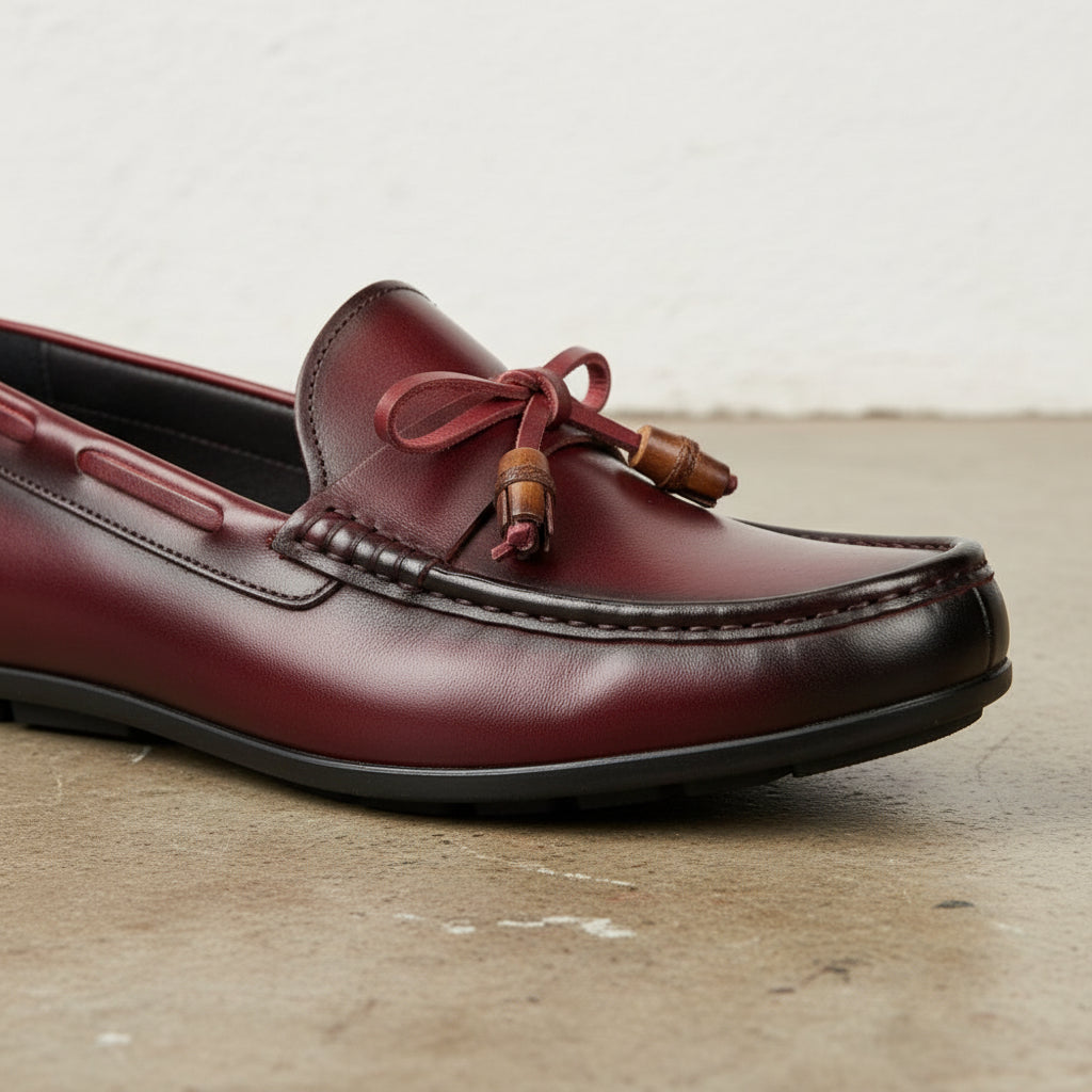 Handmade Men's Genuine Cow Leather Casual Loafers - detail-view-showing-texture