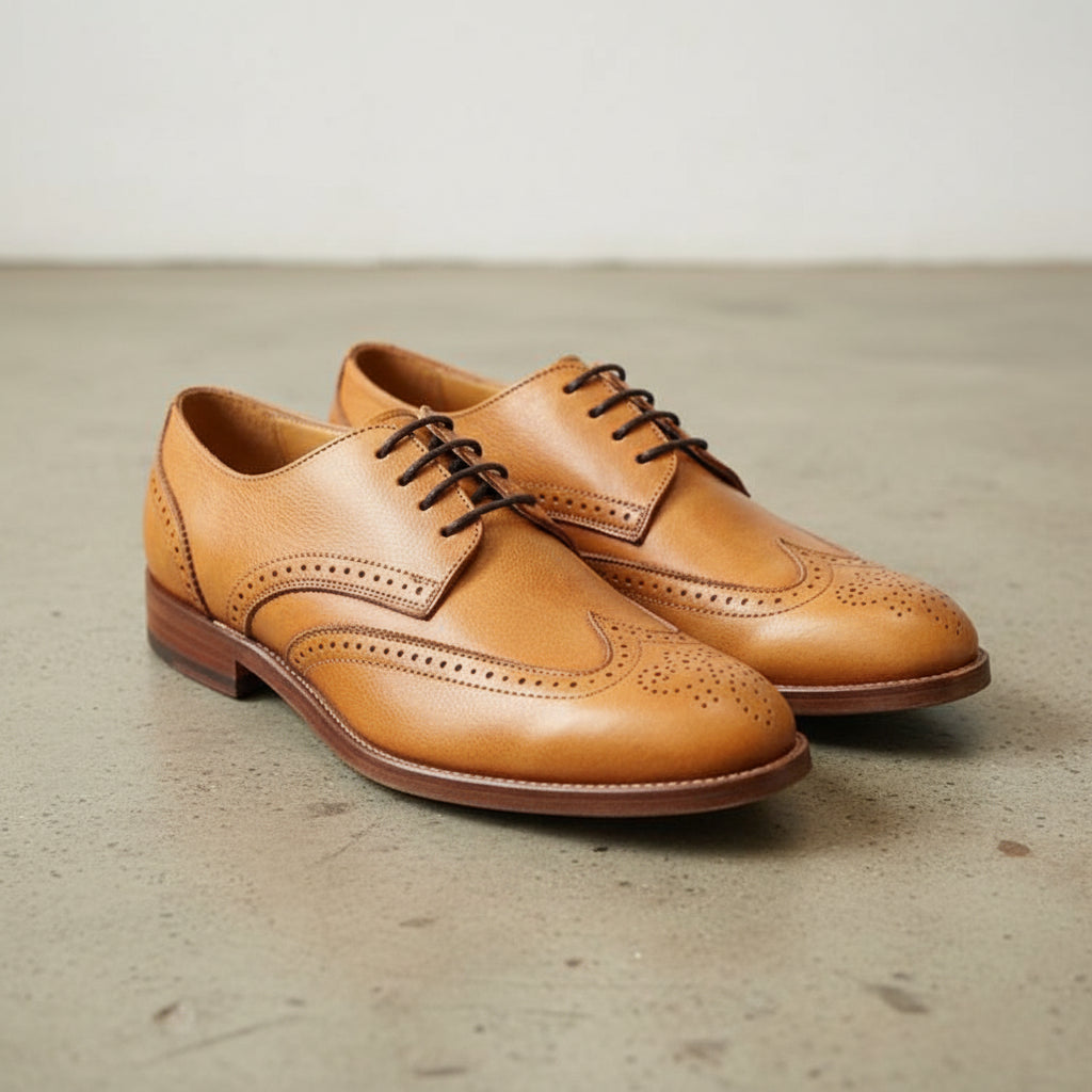 Handmade Men's Genuine Leather Derby Shoes - 3-4-right-view