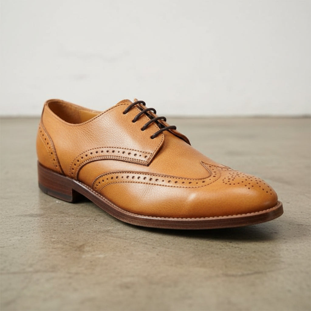 Handmade Men's Genuine Leather Derby Shoes - detail-view-showing-texture