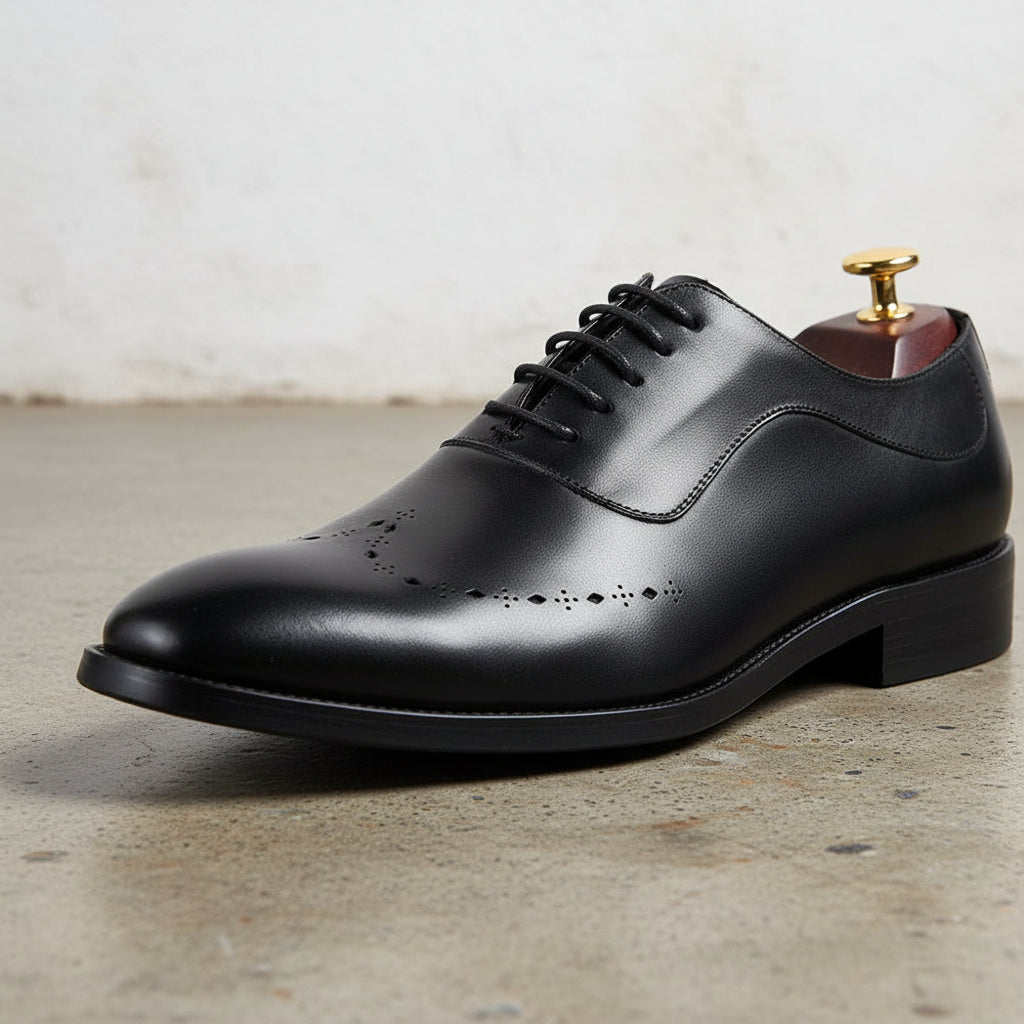 Handmade Men's Genuine Leather Formal Dress Shoes - detail-view-showing-texture