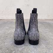 Handmade Men's Gray Crocodile Embossed Chelsea Boots — Hixon
