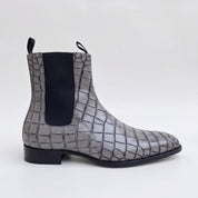 Handmade Men's Gray Crocodile Embossed Chelsea Boots — Hixon