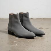 Handmade Mens Gray suede ankle boots, Men dress boot, Gray zipper boot - 3-4-right-view