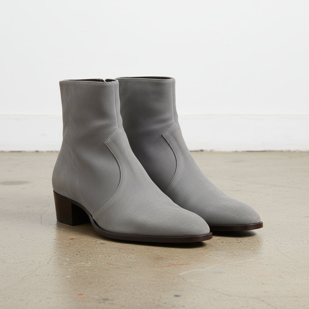 Handmade Men's Gray Suede Ankle Boots - Men's Dress Boot - New Zipper Boot