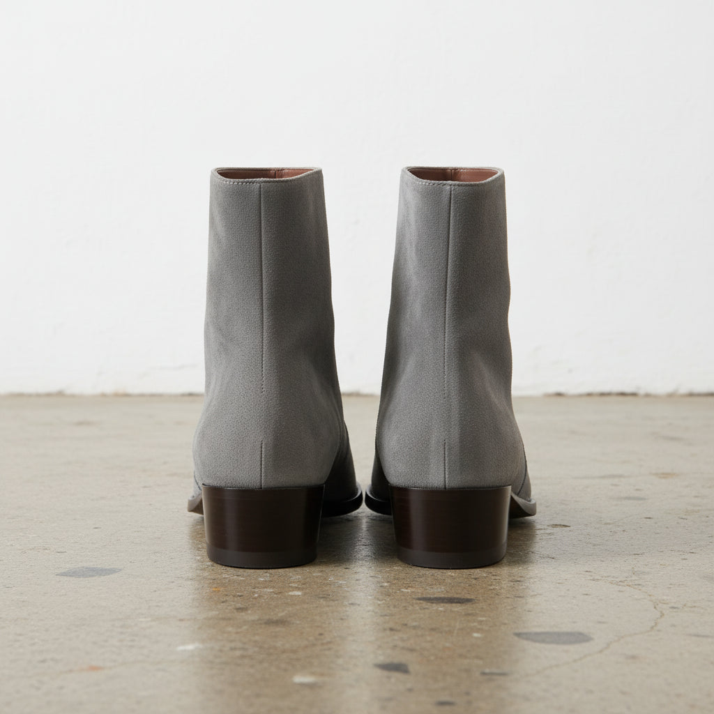 Men's Grey Pebbled Leather Plain-Toe Ankle Boots