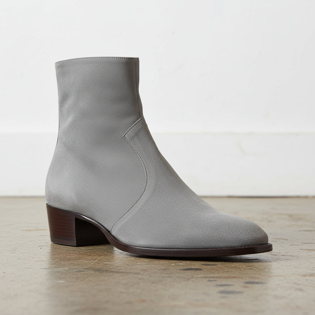 Men's Grey Pebbled Leather Plain-Toe Ankle Boots — Romsey