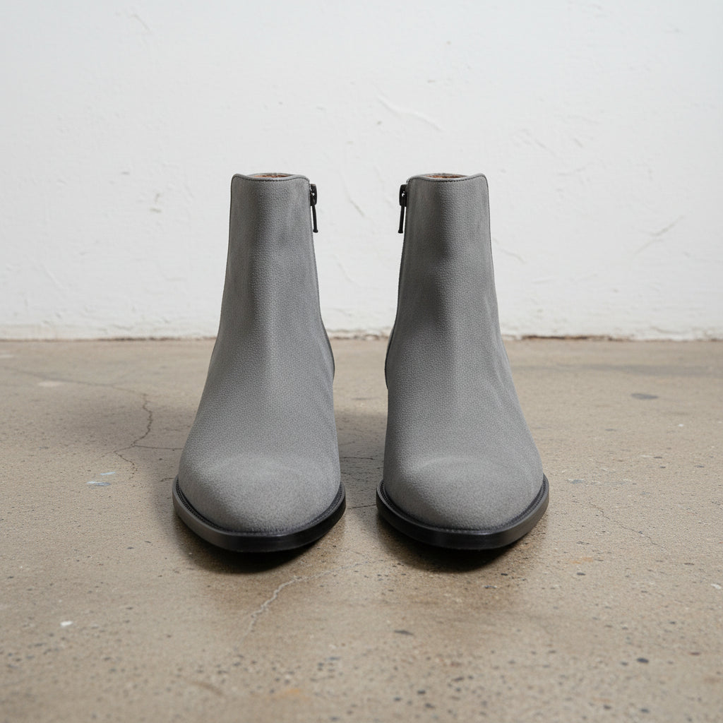 Handmade Mens Gray suede ankle boots, Men dress boot, Gray zipper boot - front-view