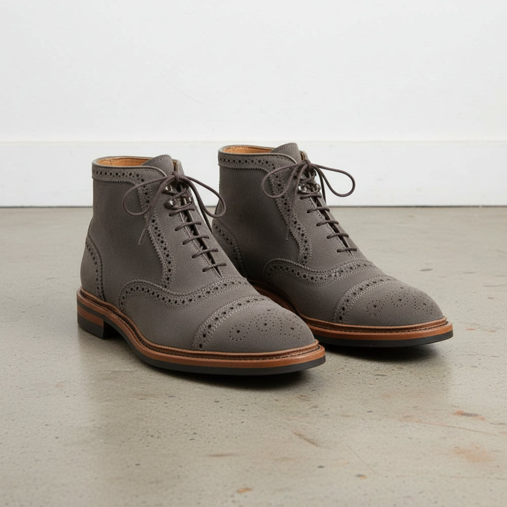 Handcrafted Men's Gray Suede Dress Boots