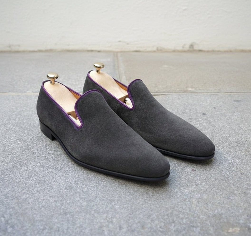 Handmade Mens gray suede moccasins, Men suede dress shoes, Shoes for men - 3-4-right-view