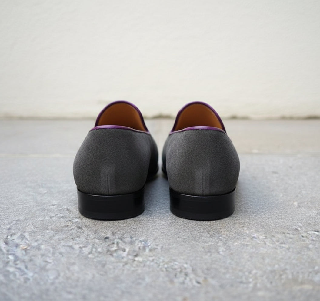 Handmade Mens gray suede moccasins, Men suede dress shoes, Shoes for men - back-view