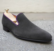 Handmade Mens gray suede moccasins, Men suede dress shoes, Shoes for men - detail-view-showing-texture