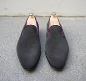 Handmade Mens gray suede moccasins, Men suede dress shoes, Shoes for men - front-view