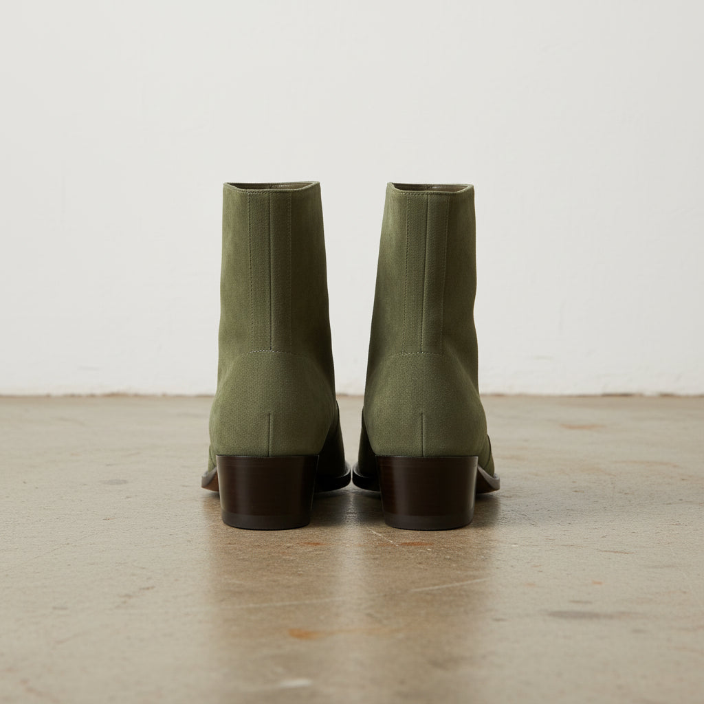 Handmade Mens Green suede ankle boots, Men dress boot, New zipper boot - back-view