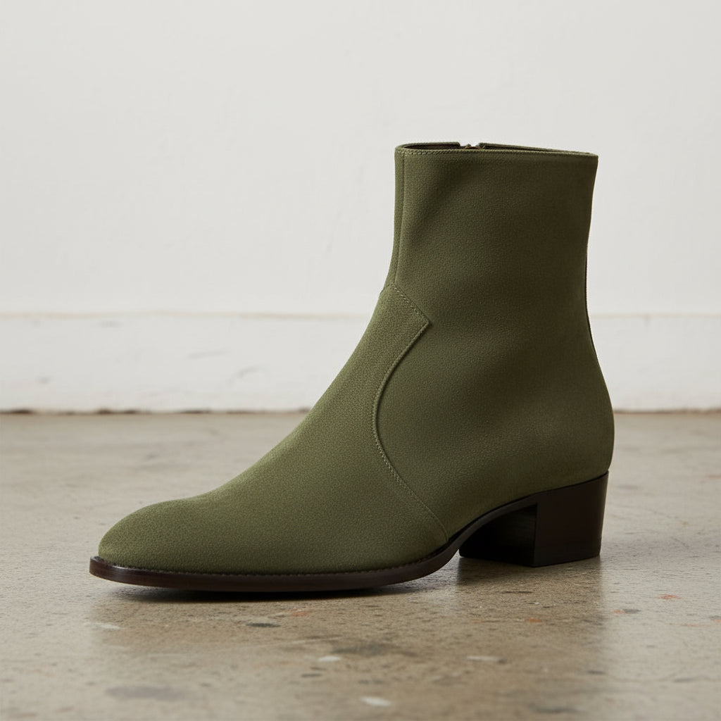 Handmade Mens Green suede ankle boots, Men dress boot, New zipper boot - detail-view-showing-texture