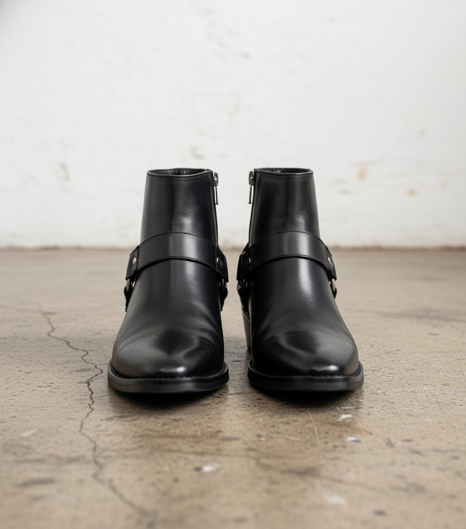 Handmade Mens leather ankle boots, Men fashion zipper boots - front-view