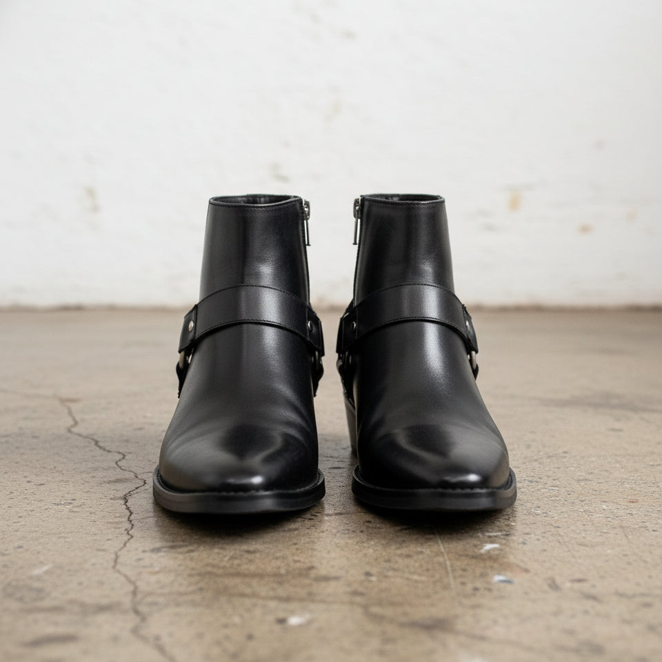 Handmade Mens leather ankle boots, Men fashion zipper boots - front-view