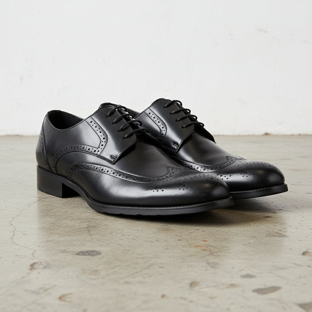 Handmade Men's Leather Brogue Dress Shoes - angle-view-showing-depth