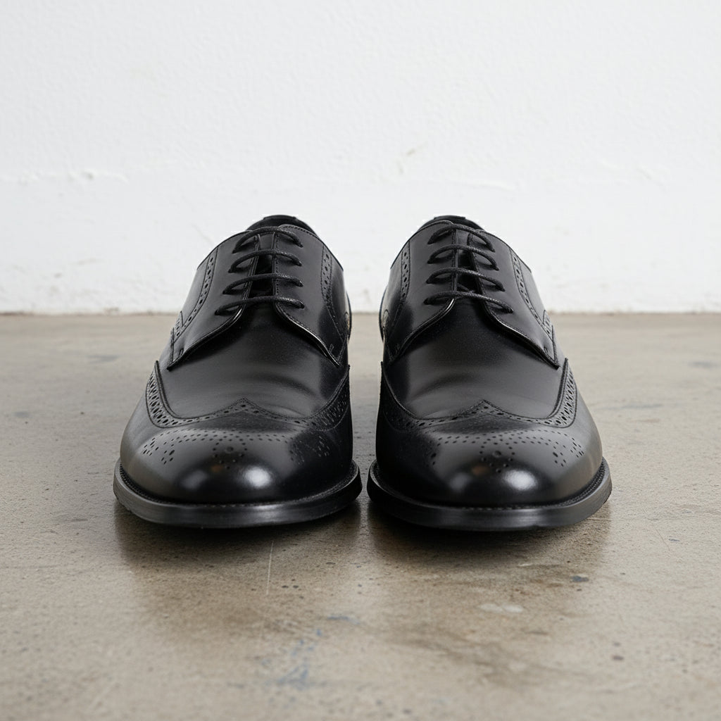Handmade Men's Leather Brogue Dress Shoes - front-view