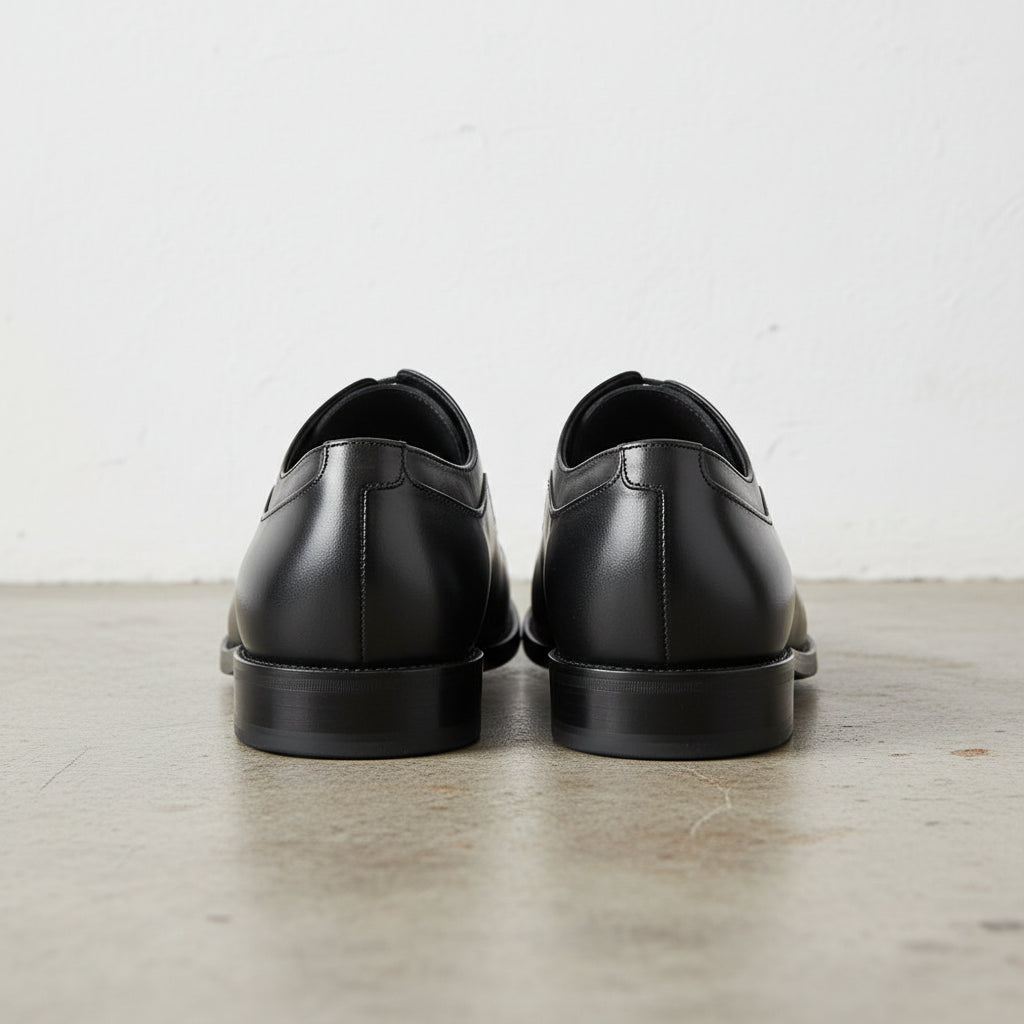 Handmade Men's Leather Cap-Toe Derby Shoes - back-view