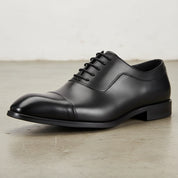 Handmade Men's Leather Cap-Toe Derby Shoes - detail-view-showing-texture