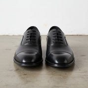 Handmade Men's Leather Cap-Toe Derby Shoes - front-view