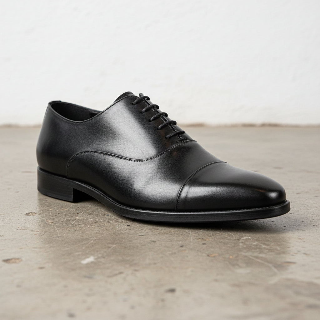 Handmade Men's Leather Cap-Toe Dress Shoes - detail-view-showing-texture