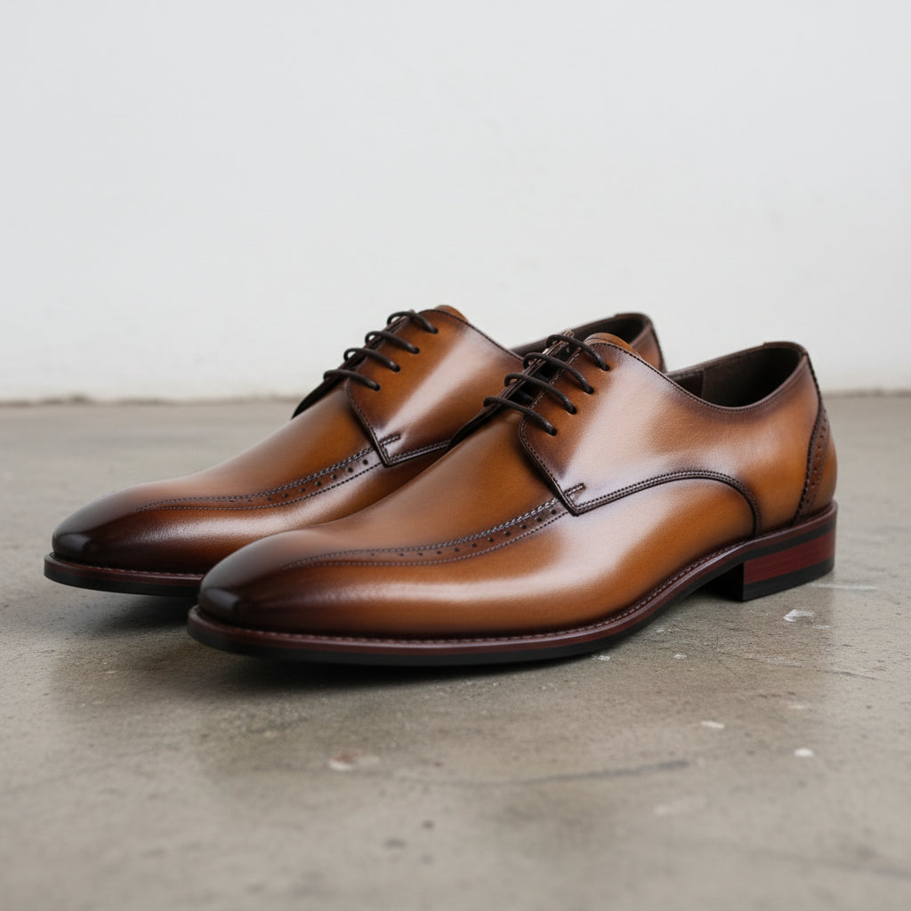 Handmade Men's Leather Cap-Toe Oxfords - angle-view-showing-depth