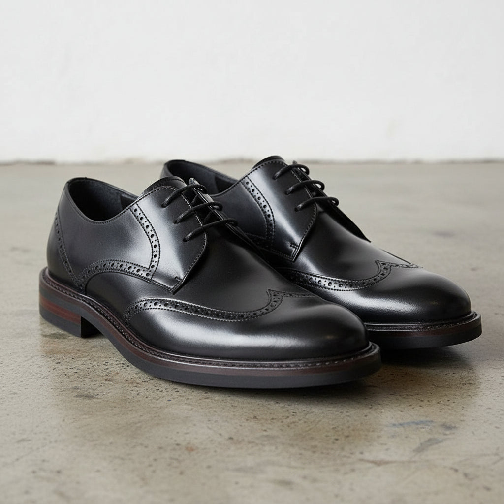 Handmade Men's Leather Classic Dress Shoes - angle-view-showing-depth