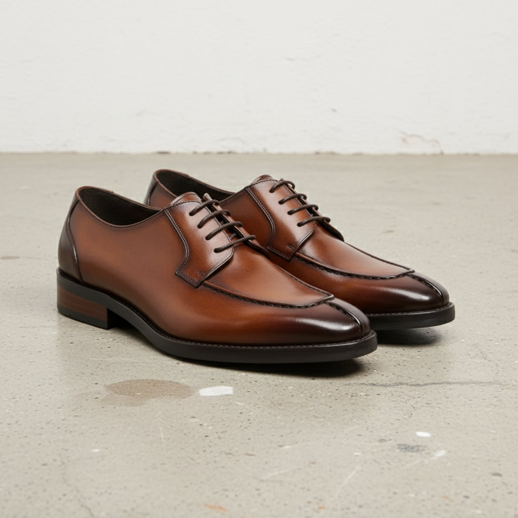Handmade Men's Leather Derby Shoes - angle-view-showing-depth