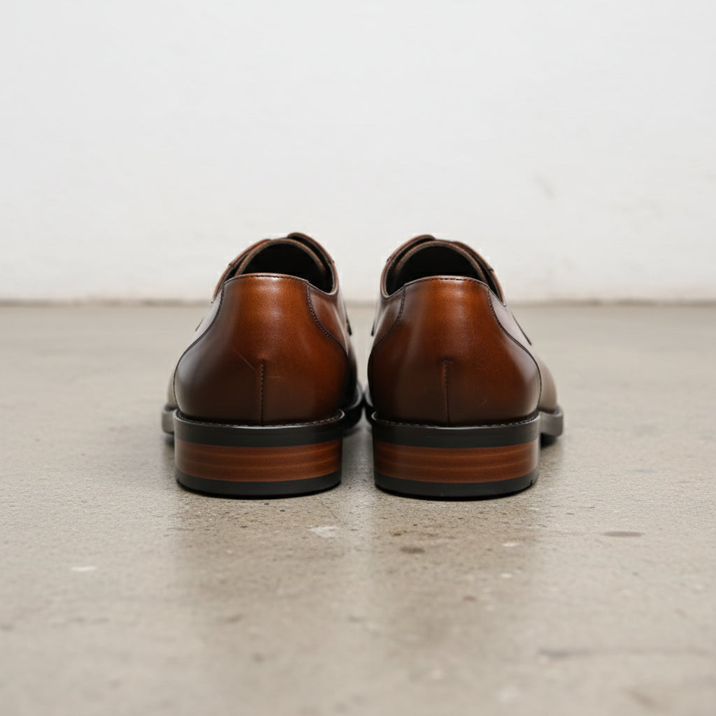 Handmade Men's Leather Derby Shoes - back-view