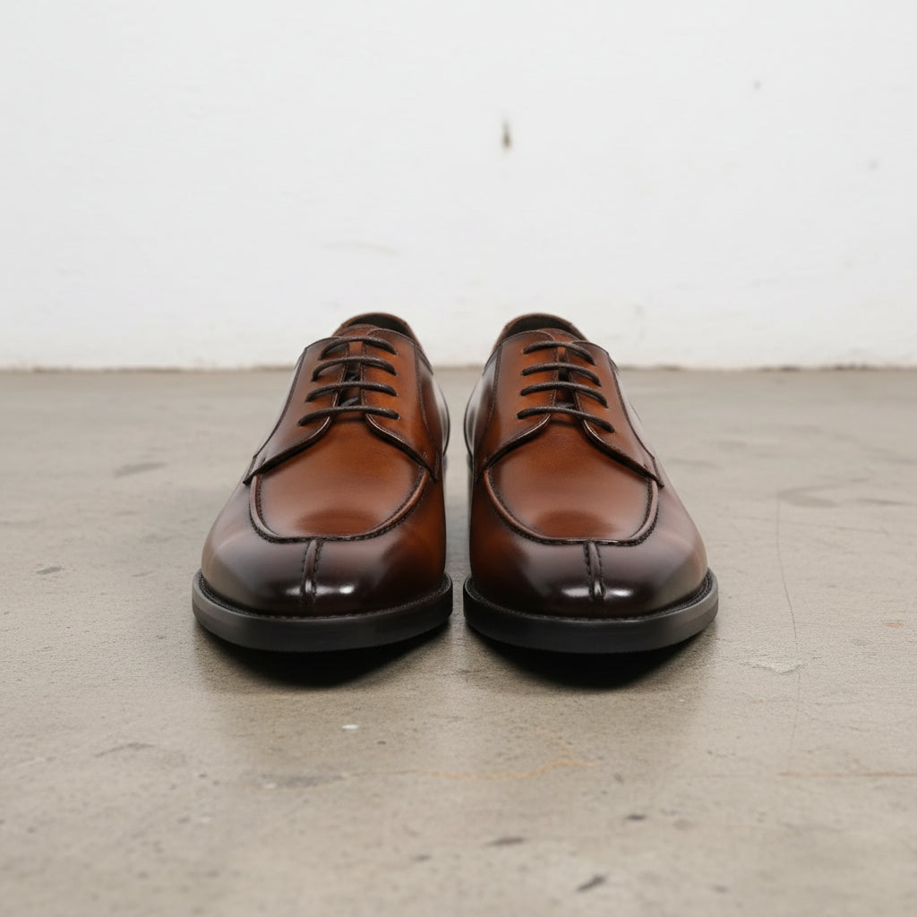 Handmade Men's Leather Derby Shoes - front-view