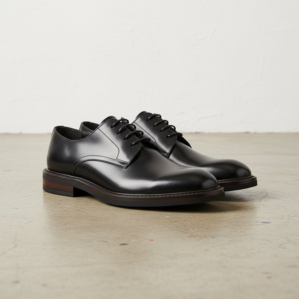 Handmade Men's Leather Elegant Derby Shoes - 3-4-right-view