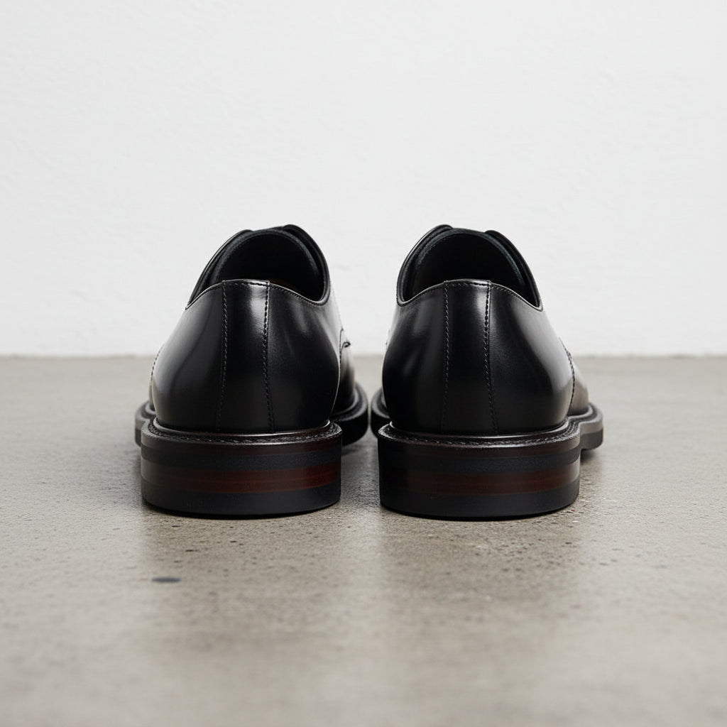 Handmade Men's Leather Elegant Derby Shoes - back-view