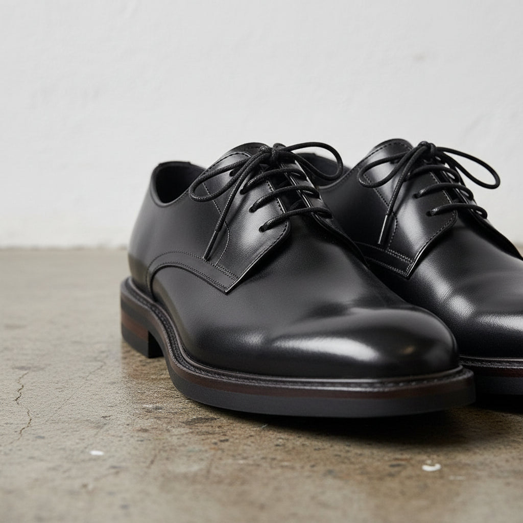 Handmade Men's Leather Elegant Derby Shoes - detail-view-showing-texture