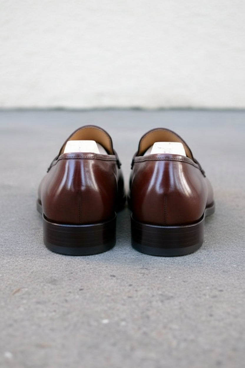 Handmade Mens Leather Moccasins Loafer, Men Dark burgundy Dress shoes - back-view