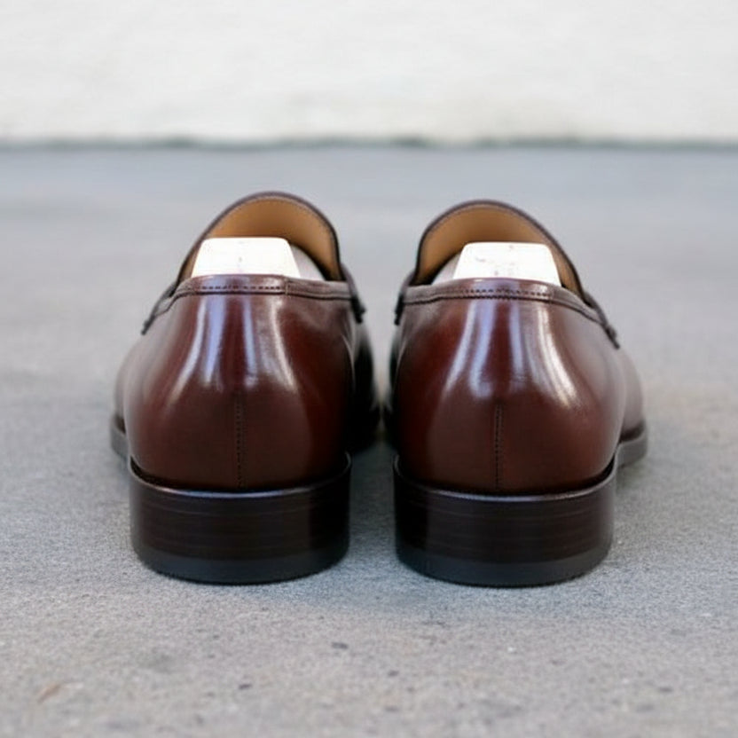 Handmade Mens Leather Moccasins Loafer, Men Dark burgundy Dress shoes - back-view
