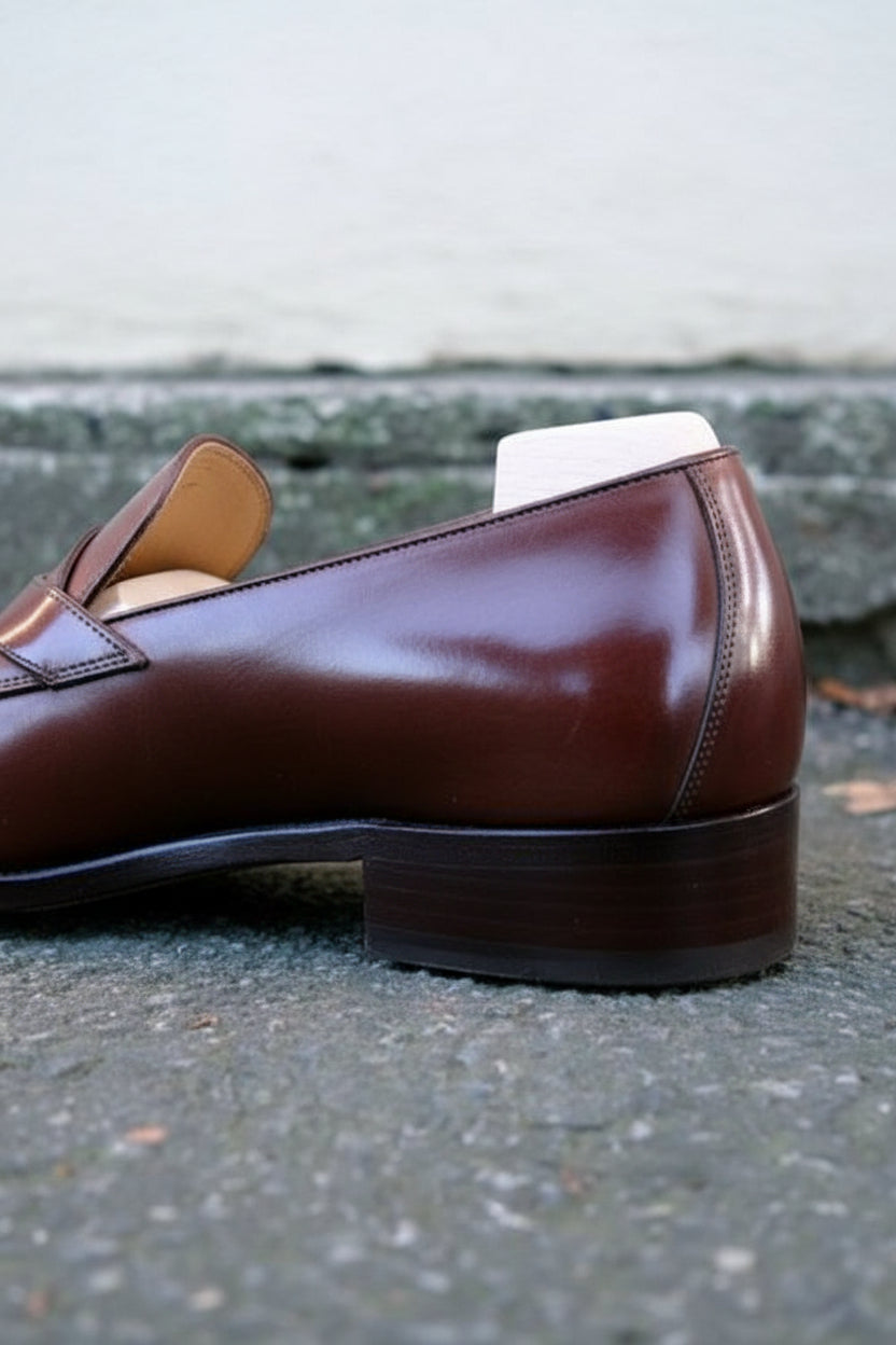 Handmade Mens Leather Moccasins Loafer, Men Dark burgundy Dress shoes - detail-view-showing-texture
