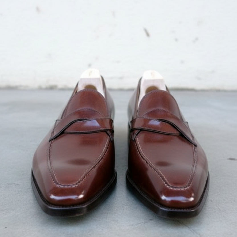 Handmade Mens Leather Moccasins Loafer, Men Dark burgundy Dress shoes - front-view