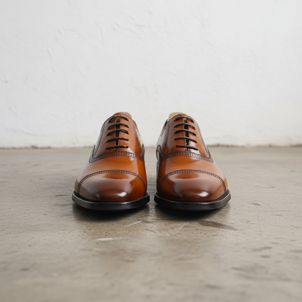 Handmade Men's Leather Oxford Dress Shoes - front-view
