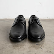 Handmade Men's Leather Perforated Derby Shoes - front-view