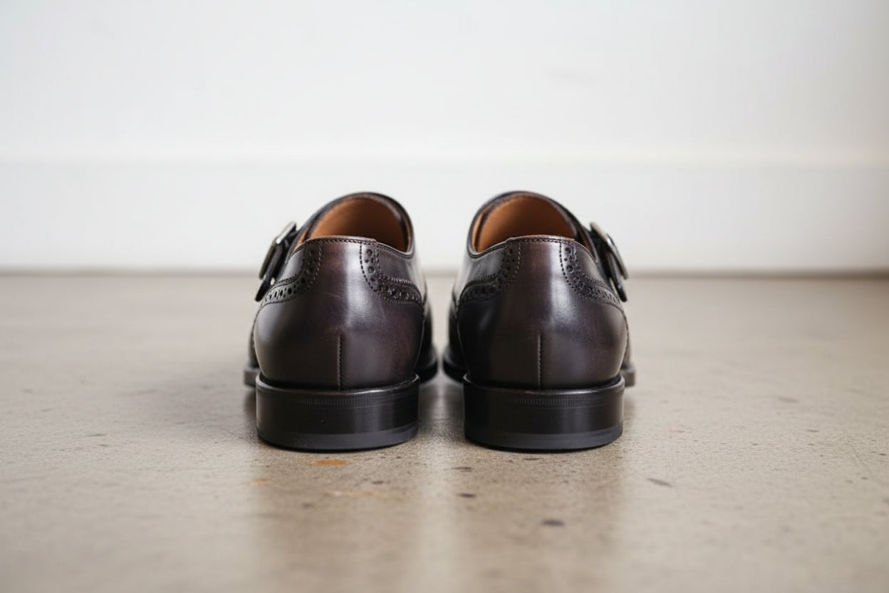 Handmade Mens leather wingtip brogue dress shoes Black formal shoes for men - back-view