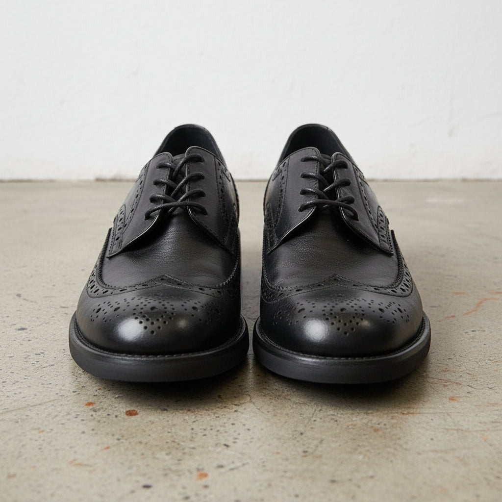 Handmade Men's Leather Wingtip Brogues - front-view