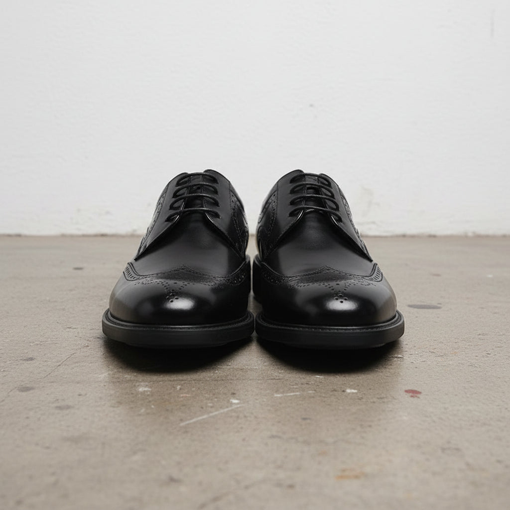 Handmade Men's Leather Wingtip Oxfords Dress Shoes - front-view