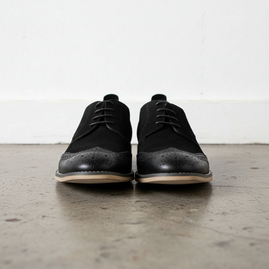 Handmade Men's Leather Wingtip Oxfords Shoes - front-view