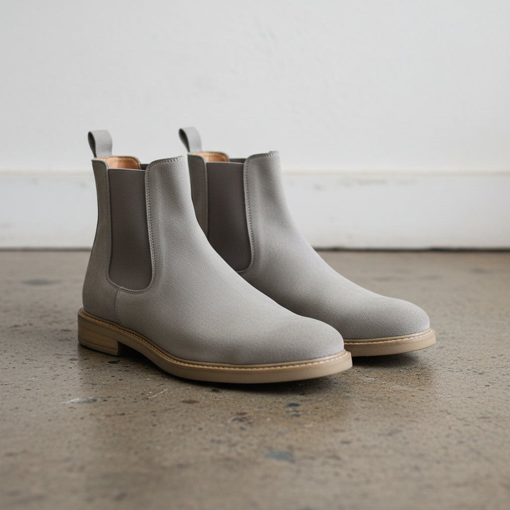 Handmade Mens Light Gray Suede Chelsea boots, Men Casual wear ankle boots - 3-4-right-view