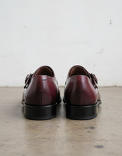 Handmade Mens Maroon Brogue Monk dress shoes, Men leather formal shoes - back-view