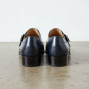 Handmade Mens Navy blue leather monk shoes, Mens dress shoes - back-view